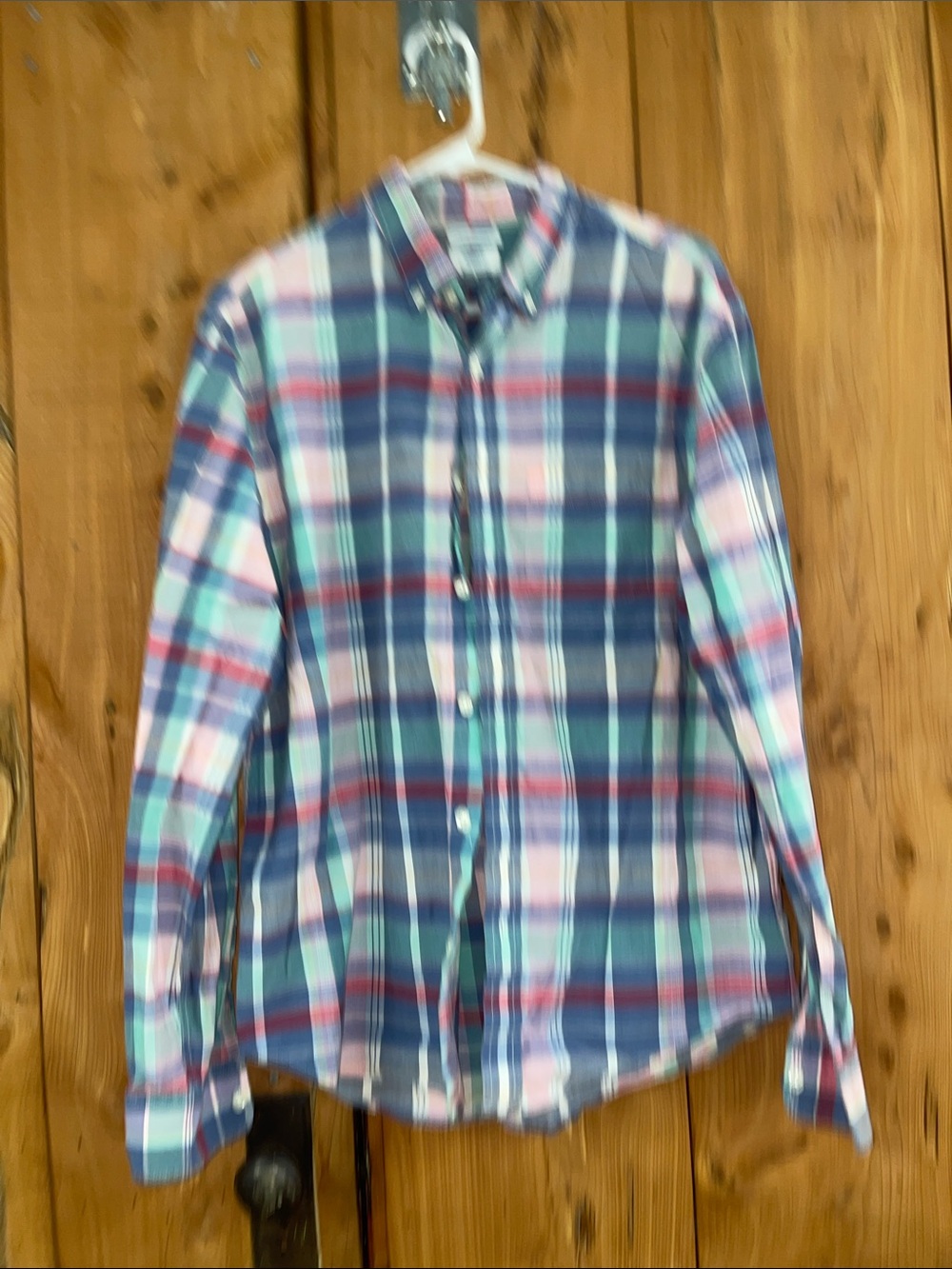 Old Navy Plaid Button-Down Shirt in Navy, Pink & Green